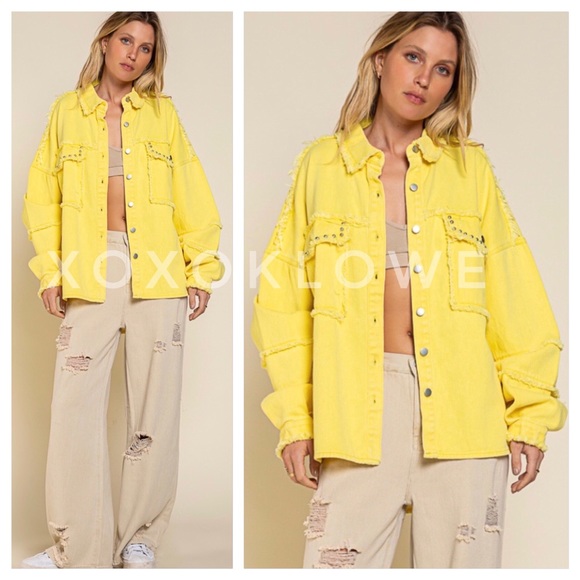 POL Sunshine Yellow Studded Denim Twill Shacket - Picture 4 of 10